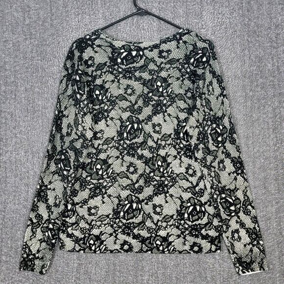Cato Sweater Womens Large Black White Floral Lace Print Cottagecore Cardigan - Picture 7 of 11